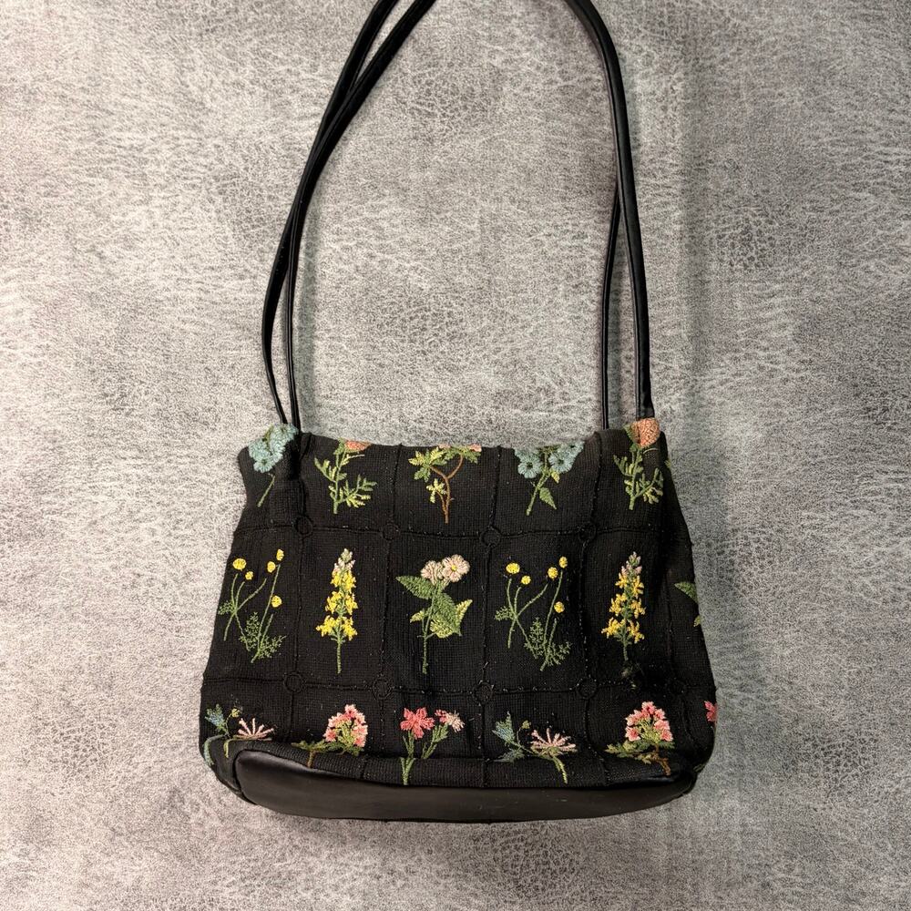 Black Embroidered Floral Shoulder Bag
